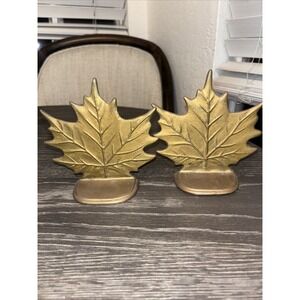 Vintage Brass Maple Leaf Bookends Taiwan ROC